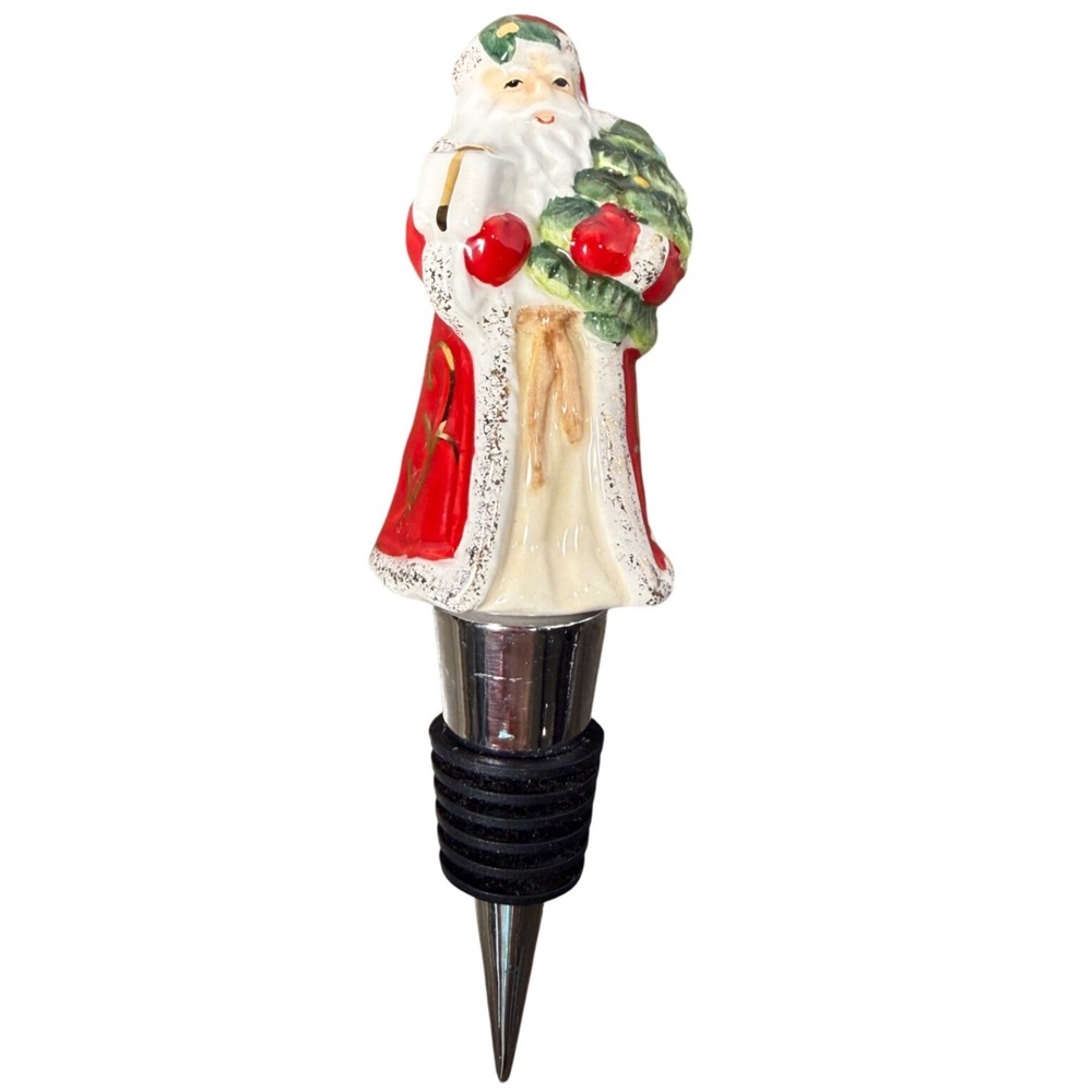 Spode Christmas Tree Santa Figural Wine Bottle‎ Stopper Holiday Ceramic